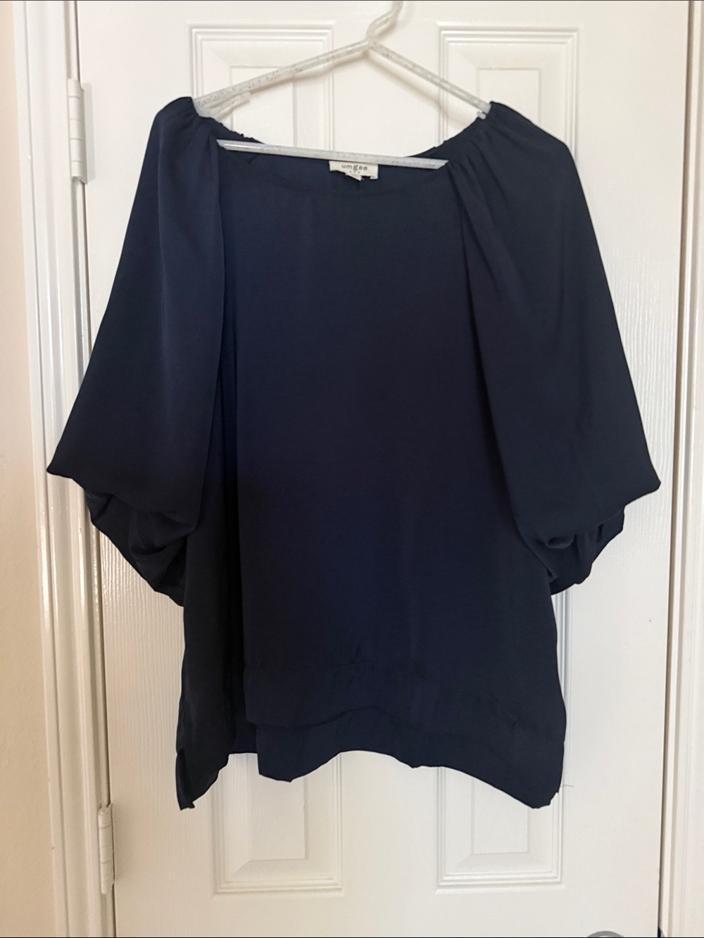 Umgee Navy Off-Shoulder Balloon Sleeve Blouse